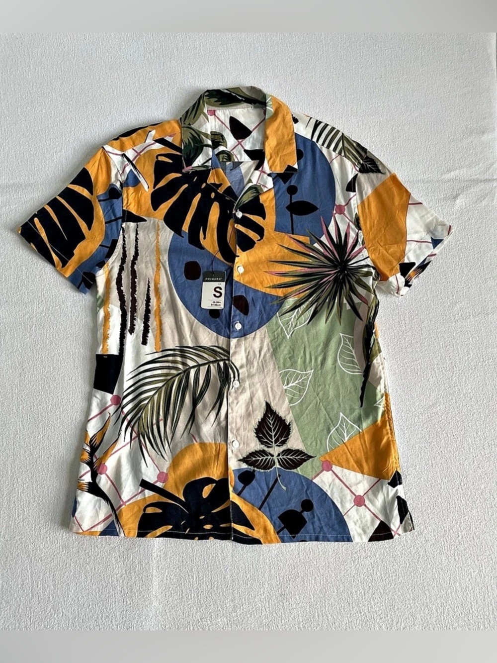NWT PRIMARK Mens Small Tropical Viscose Hawaiian Shirt Aloha Button Down Relax